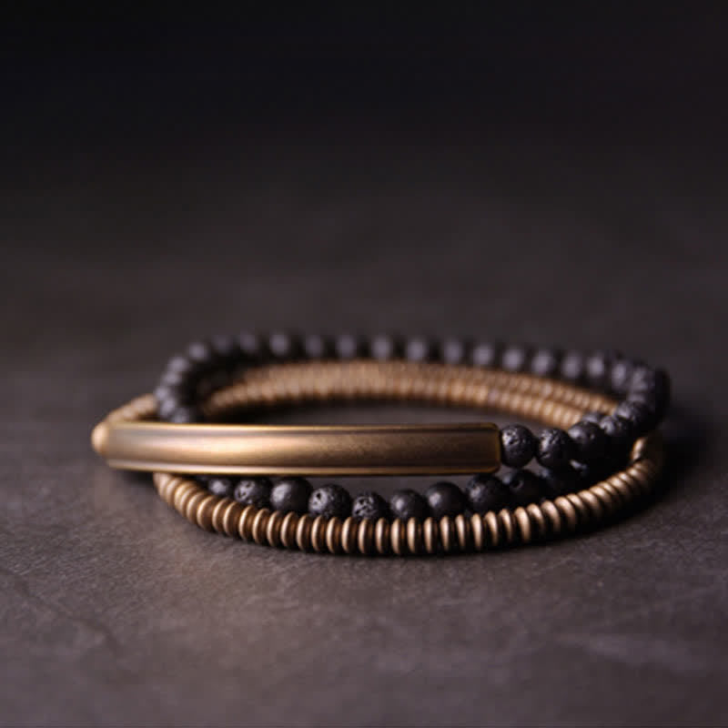 Bracelet de soutien spirituel unisexe en cuivre et pierre de lave