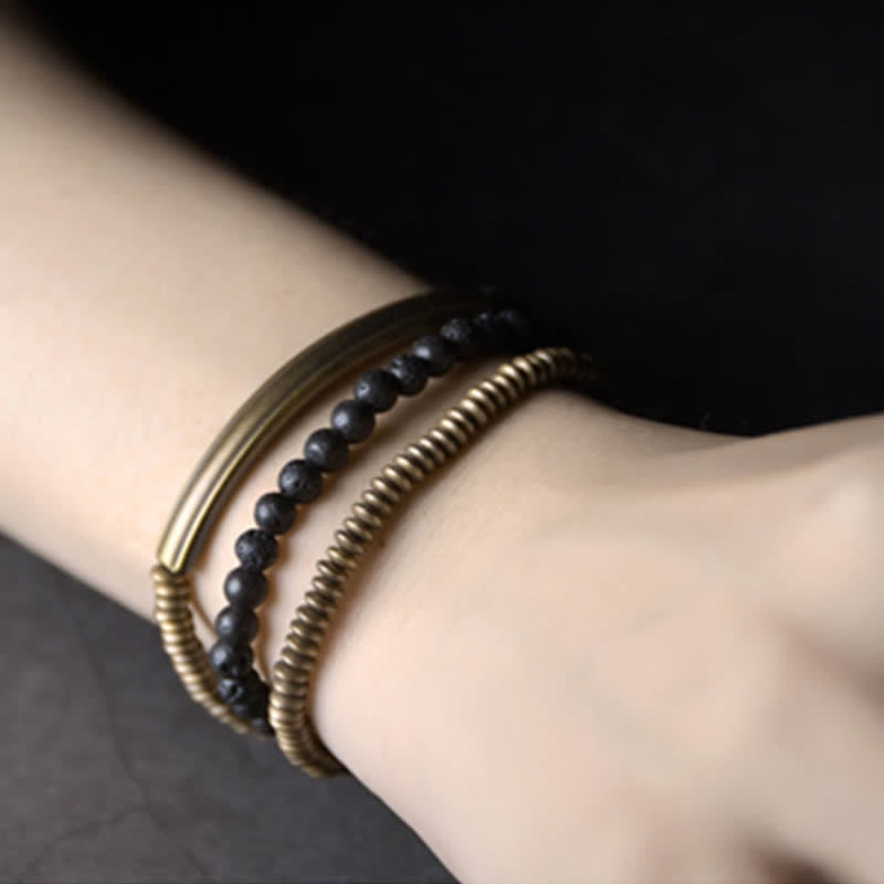 Bracelet de soutien spirituel unisexe en cuivre et pierre de lave