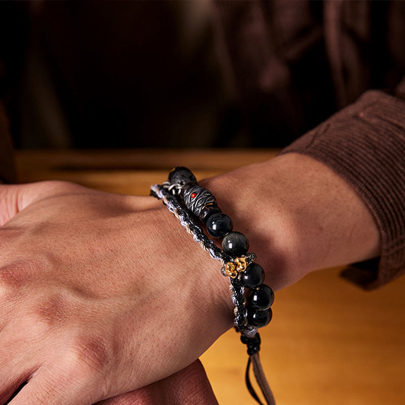 Bracelet œil de tigre en pierre de lave 10 mm, bijou de guérison fait main