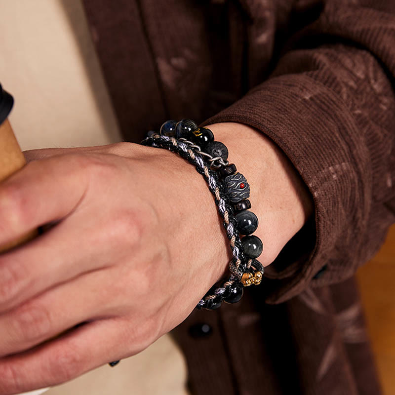 Bracelet œil de tigre en pierre de lave 10 mm, bijou de guérison fait main