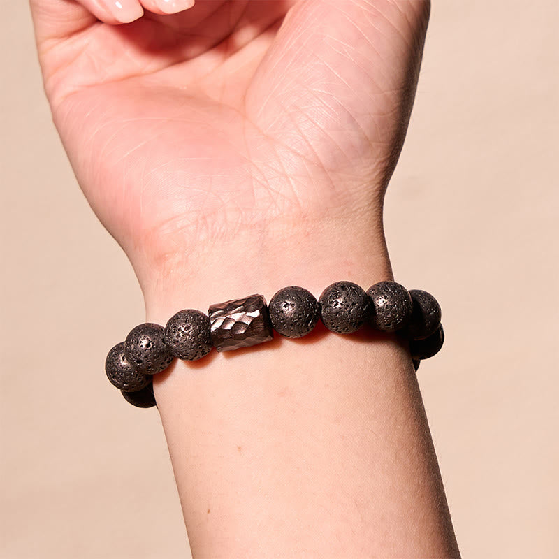 Bracelet de guérison en pierre de lave et œil de tigre 18 cm pour l'équilibre
