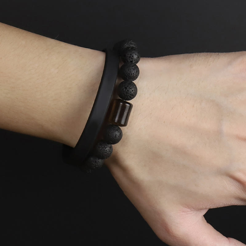 Bracelet de guérison en pierre de lave et œil de tigre 18 cm pour l'équilibre