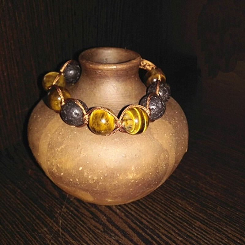 Bracelet en pierre de lave et en œil de tigre