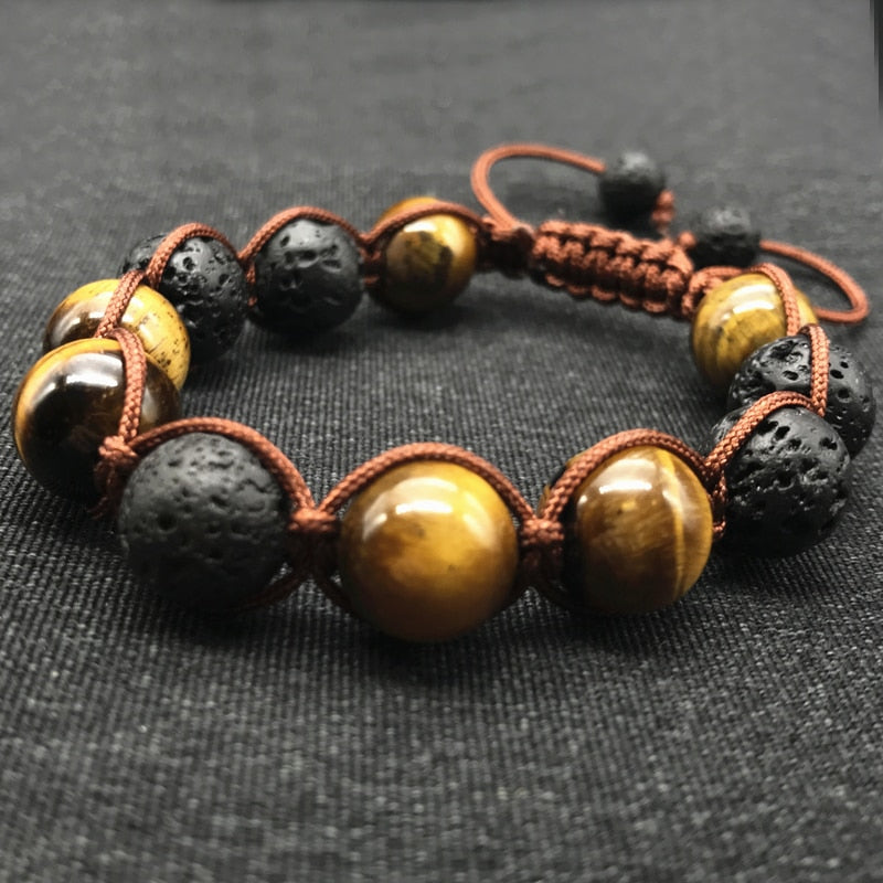 Bracelet en pierre de lave et en œil de tigre