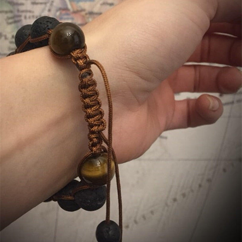 Bracelet en pierre de lave et en œil de tigre