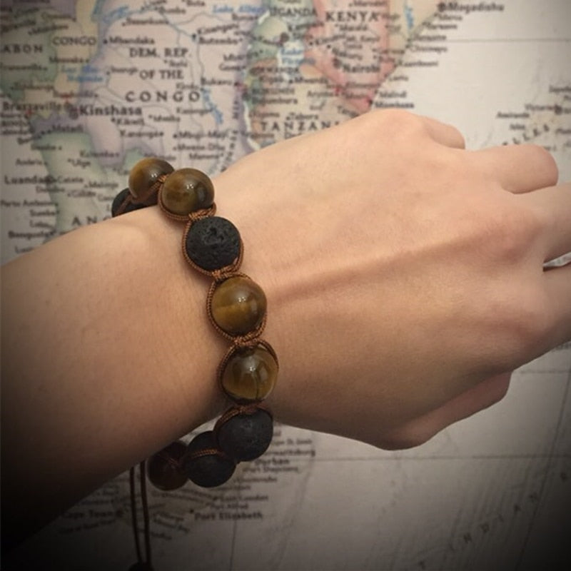 Bracelet en pierre de lave et en œil de tigre