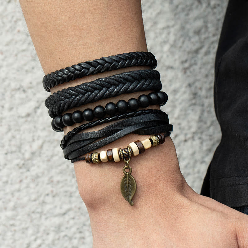 Ensemble de bracelets Courage en cuir et perles de résine | Protection spirituelle