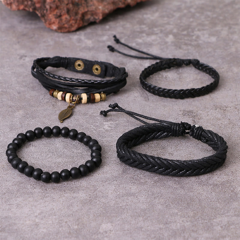 Ensemble de bracelets Courage en cuir et perles de résine | Protection spirituelle