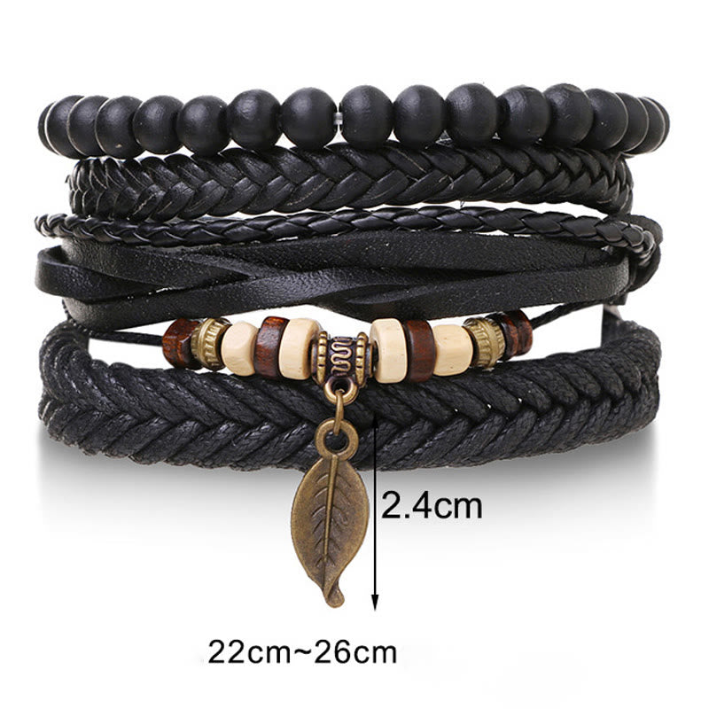 Ensemble de bracelets Courage en cuir et perles de résine | Protection spirituelle