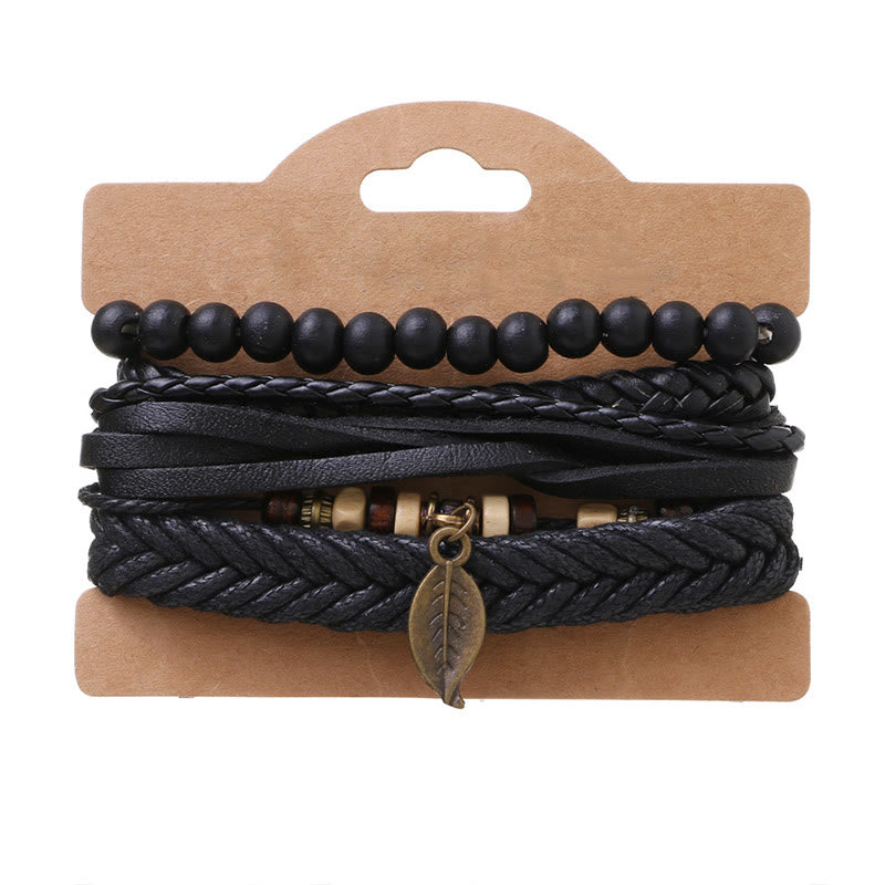 Ensemble de bracelets Courage en cuir et perles de résine | Protection spirituelle