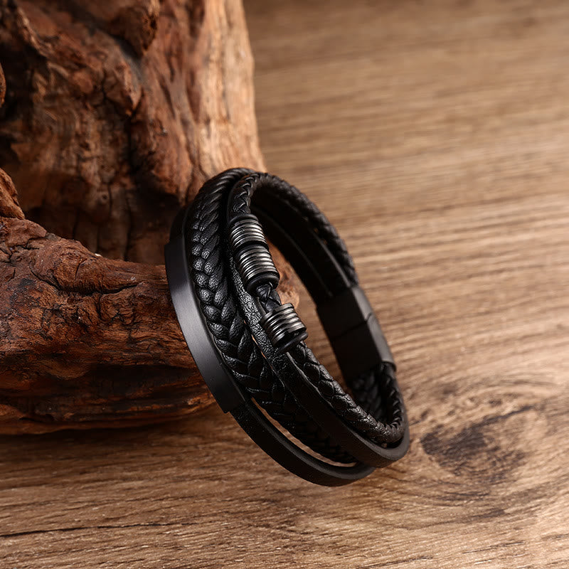 Bracelet d'équilibre en cuir et acier titane avec boucle magnétique