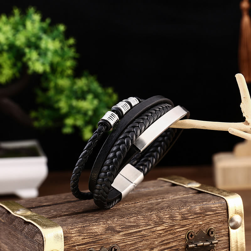Bracelet d'équilibre en cuir et acier titane avec boucle magnétique