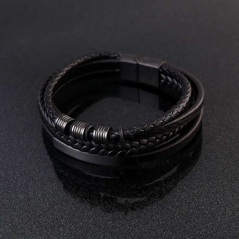 Bracelet d'équilibre en cuir et acier titane avec boucle magnétique