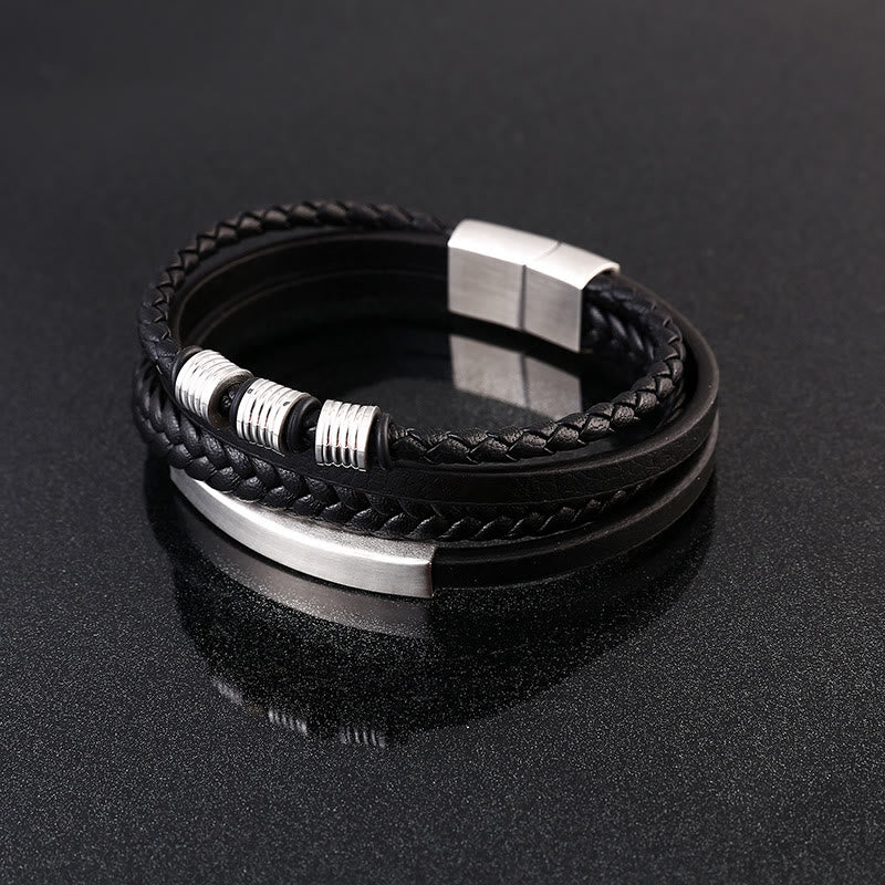 Bracelet d'équilibre en cuir et acier titane avec boucle magnétique