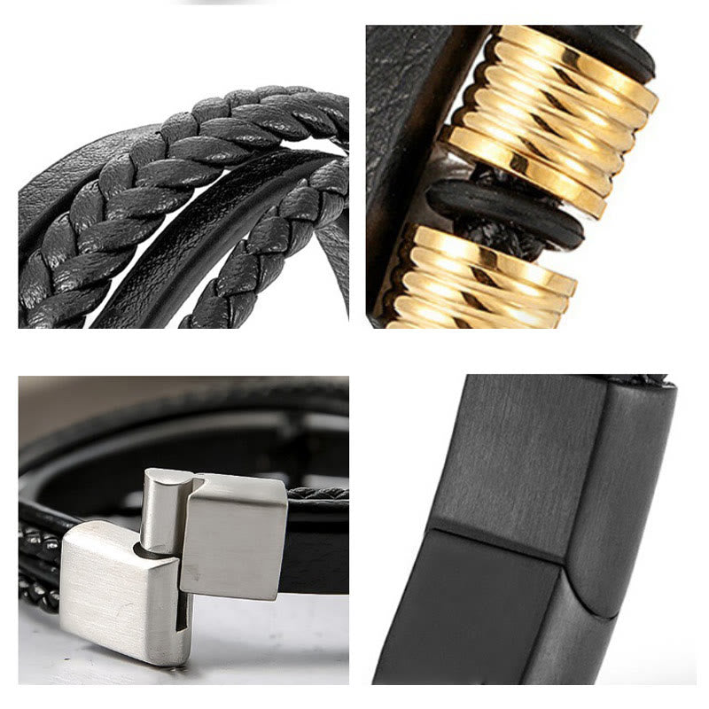 Bracelet d'équilibre en cuir et acier titane avec boucle magnétique