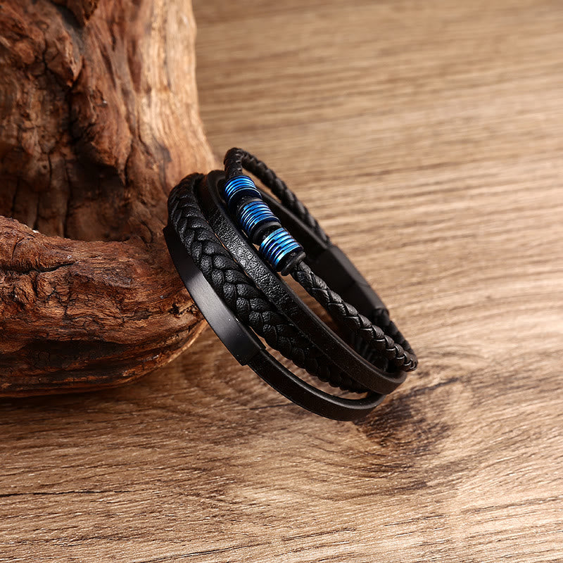 Bracelet d'équilibre en cuir et acier titane avec boucle magnétique