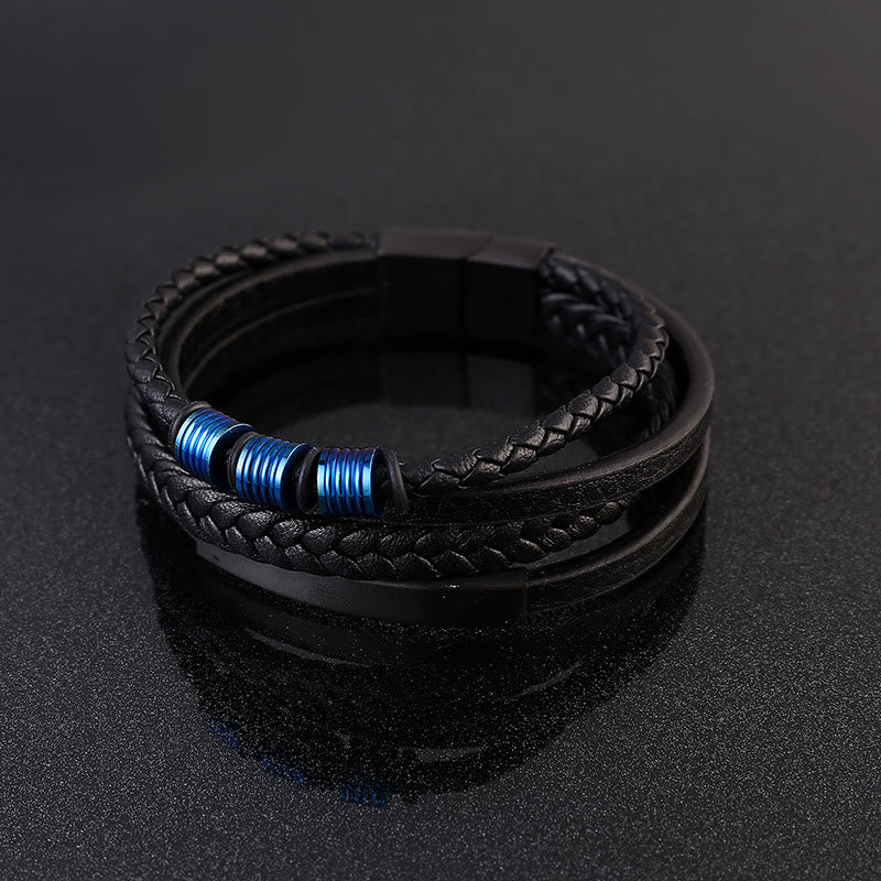 Bracelet d'équilibre en cuir et acier titane avec boucle magnétique