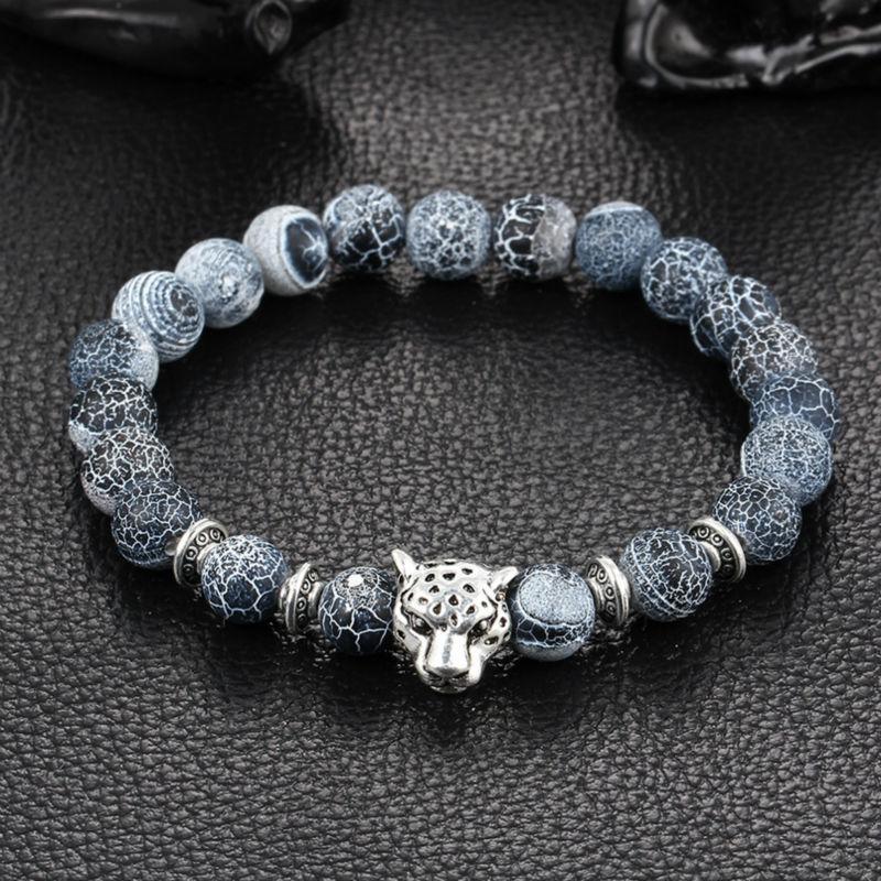 Bracelet de perles en pierre naturelle avec breloque léopard 