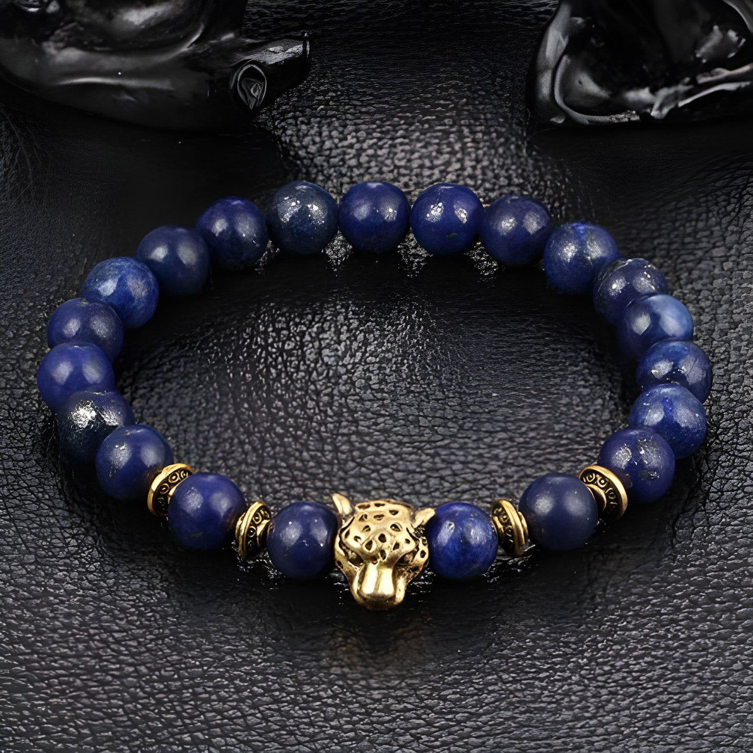 Bracelet de perles en pierre naturelle avec breloque léopard 