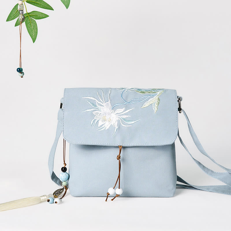 Sac à bandoulière en coton et lin Epiphyllum bleu clair