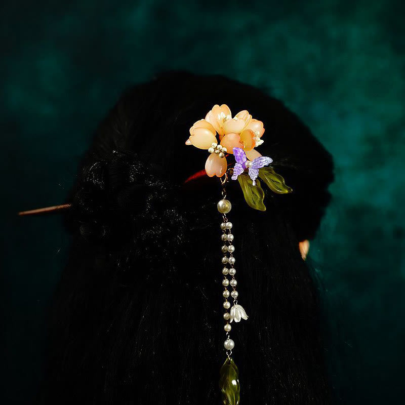 Épingle à cheveux chinoise à pompon en perles de muguet