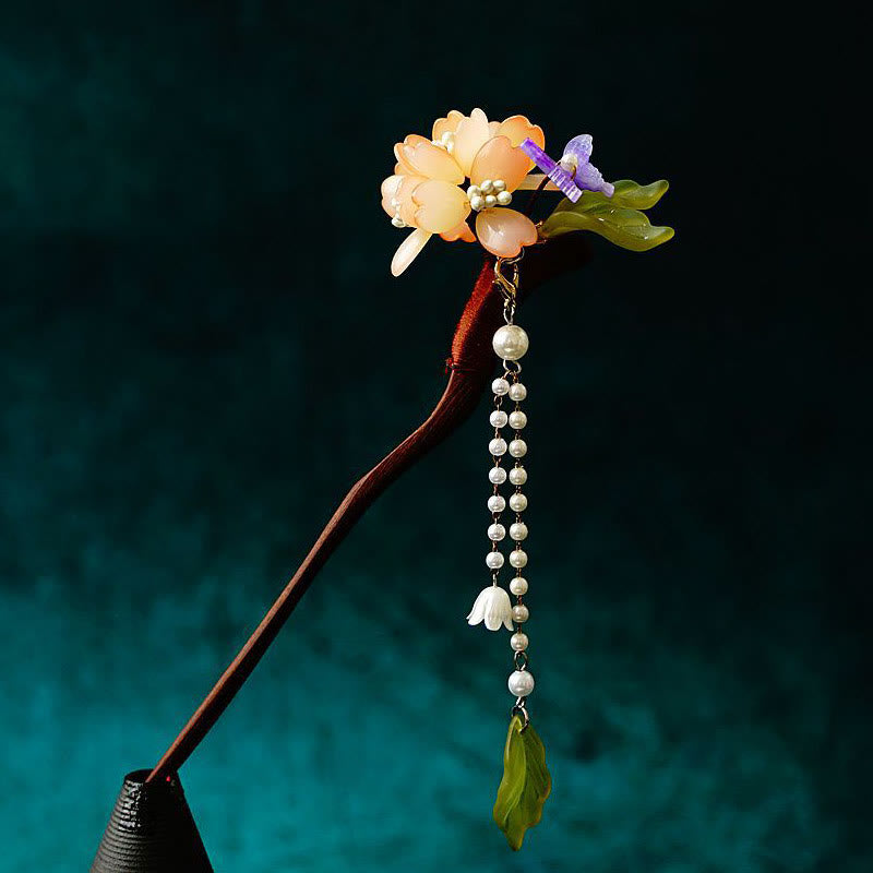 Épingle à cheveux chinoise à pompon en perles de muguet