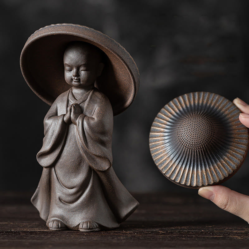 Passoire à thé en céramique Petit Moine Brun | Décoration de méditation de 8,7 cm