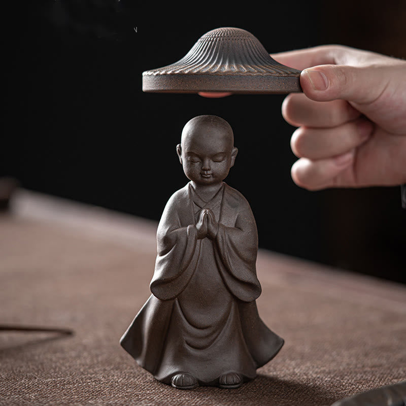 Passoire à thé en céramique Petit Moine Brun | Décoration de méditation de 8,7 cm