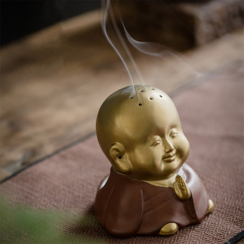 Brûleur d'encens en céramique Petit Bouddha pour la guérison et la méditation