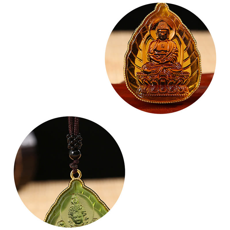 Collier pendentif Bouddha en cristal Liuli pour la sérénité et la chance