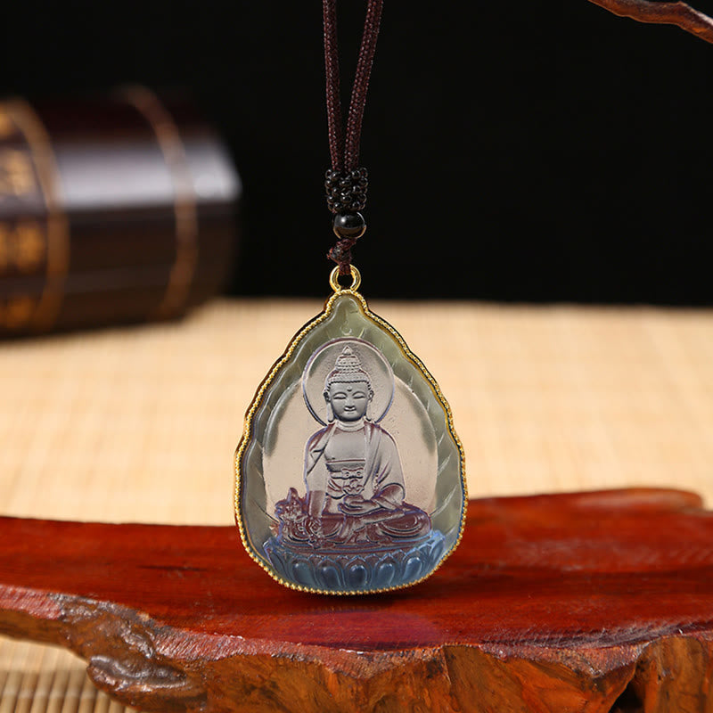 Collier pendentif Bouddha en cristal Liuli pour la sérénité et la chance