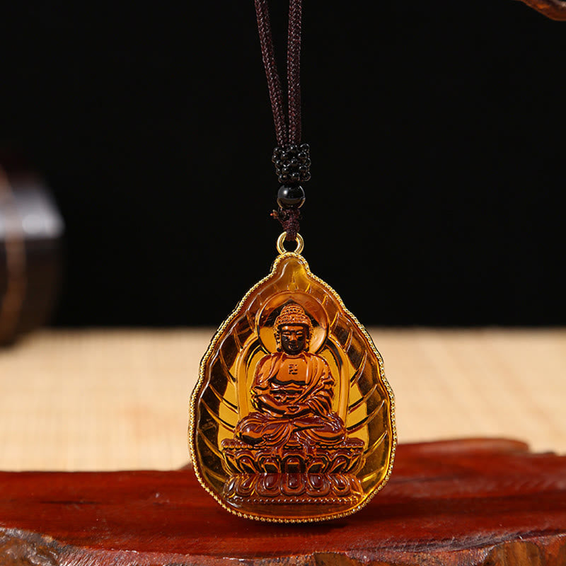Collier pendentif Bouddha en cristal Liuli pour la sérénité et la chance