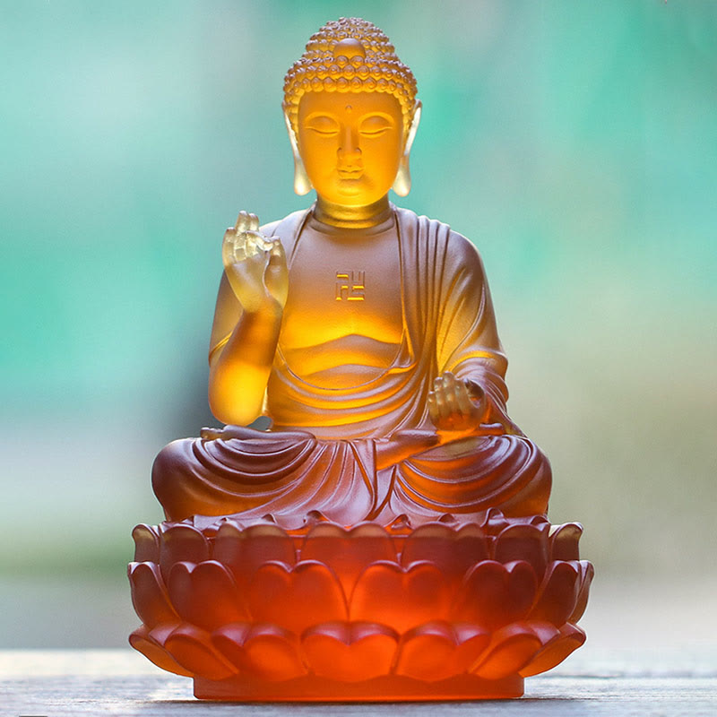 Statue de Bouddha en cristal Liuli 8" Compassion Feng Shui Art