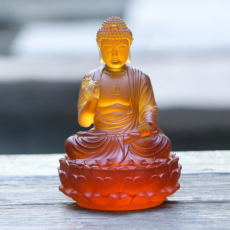 Statue de Bouddha en cristal Liuli 8" Compassion Feng Shui Art
