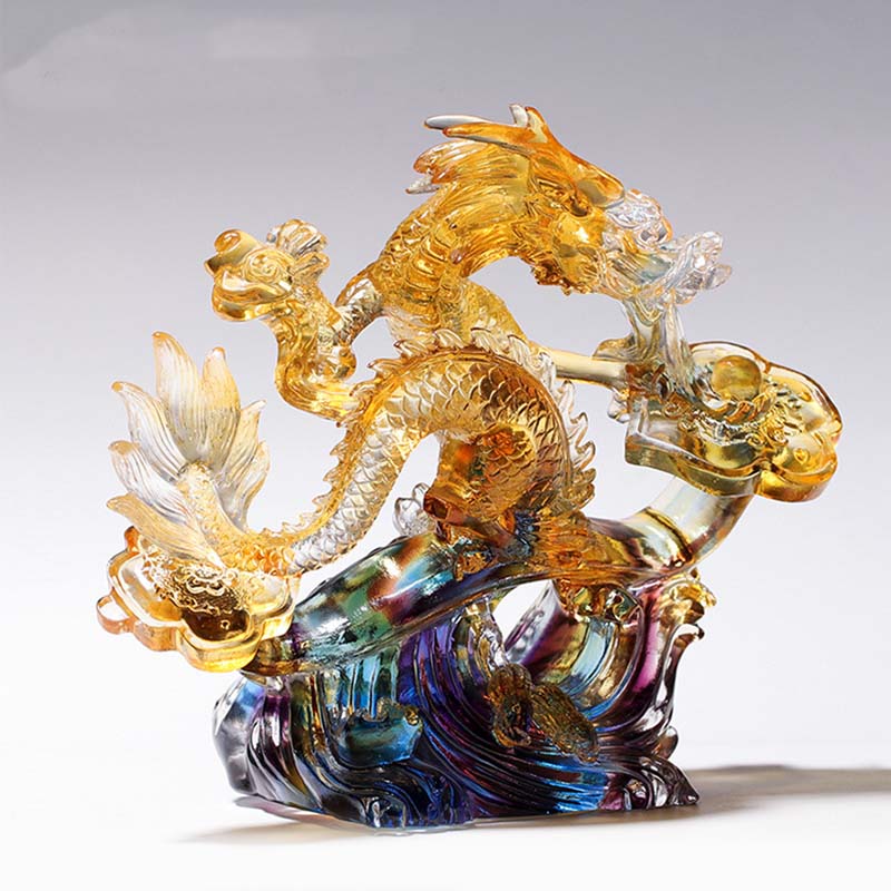 Poignée Liuli Crystal Dragon Ruyi | Décoration Zen protectrice