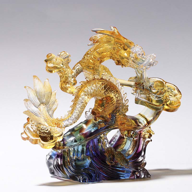 Poignée Liuli Crystal Dragon Ruyi | Décoration Zen protectrice