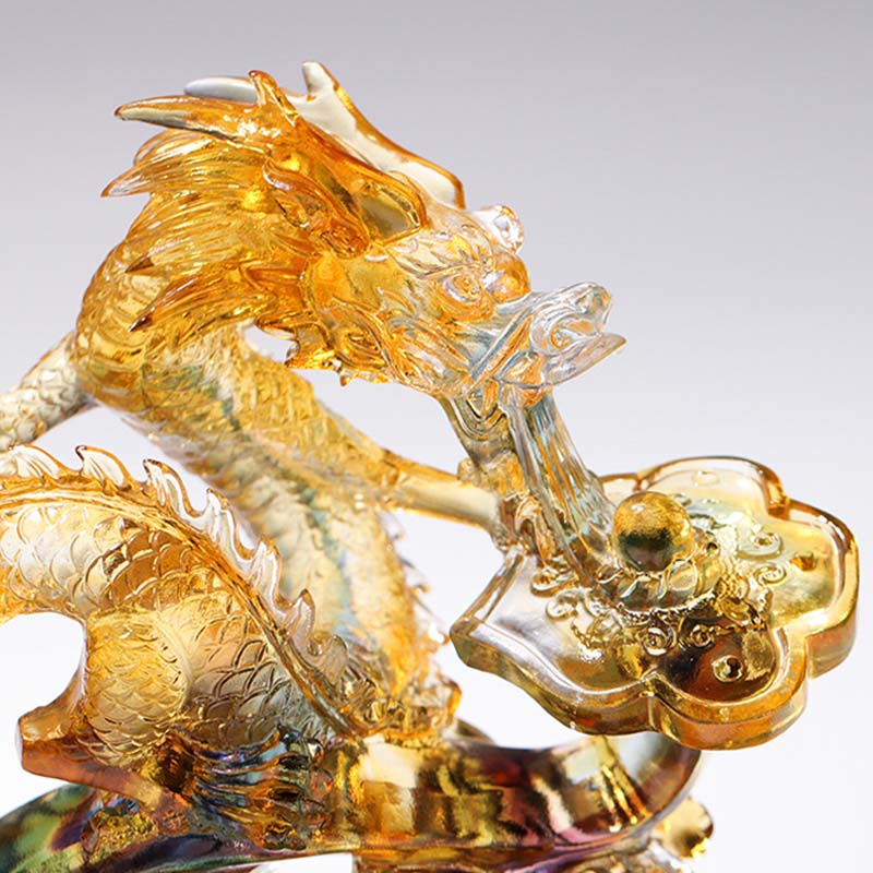 Poignée Liuli Crystal Dragon Ruyi | Décoration Zen protectrice