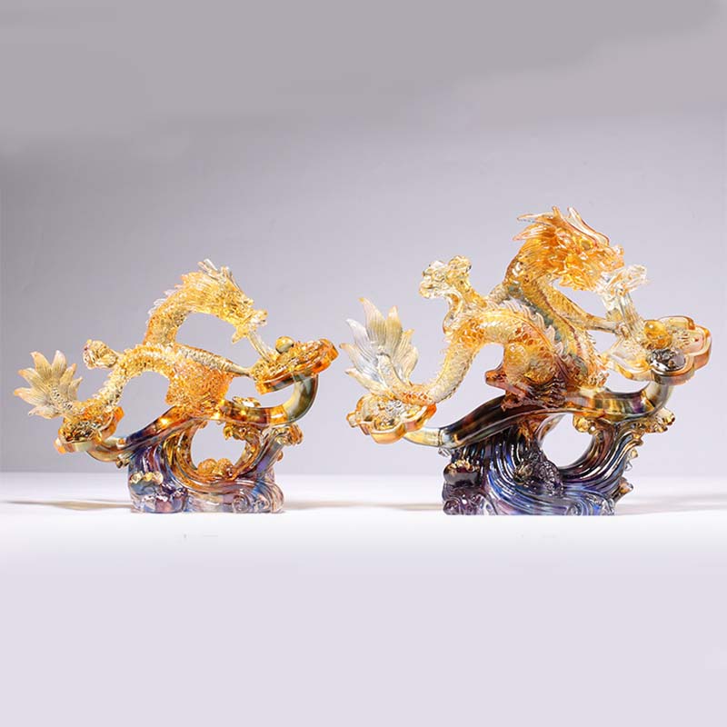 Poignée Liuli Crystal Dragon Ruyi | Décoration Zen protectrice