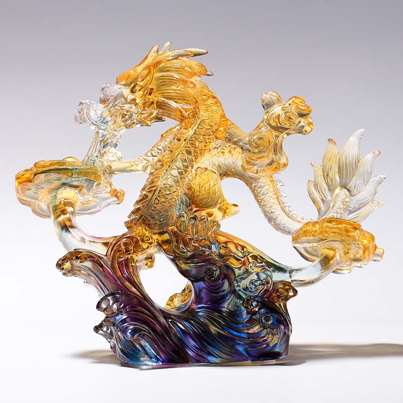 Poignée Liuli Crystal Dragon Ruyi | Décoration Zen protectrice