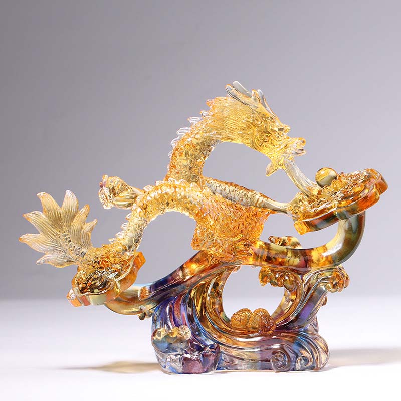 Poignée Liuli Crystal Dragon Ruyi | Décoration Zen protectrice