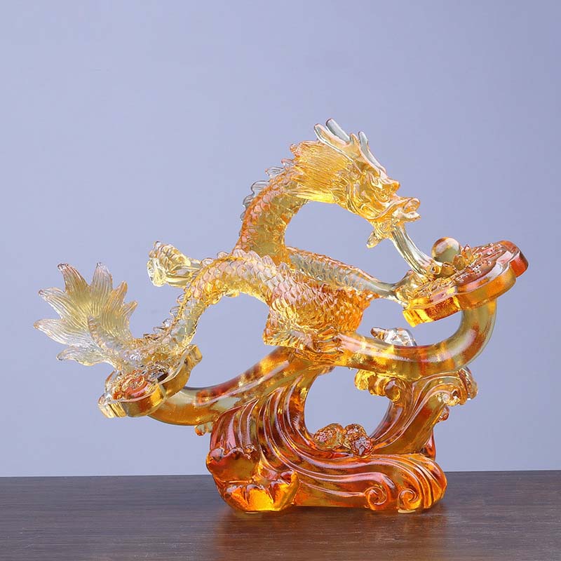 Poignée Liuli Crystal Dragon Ruyi | Décoration Zen protectrice