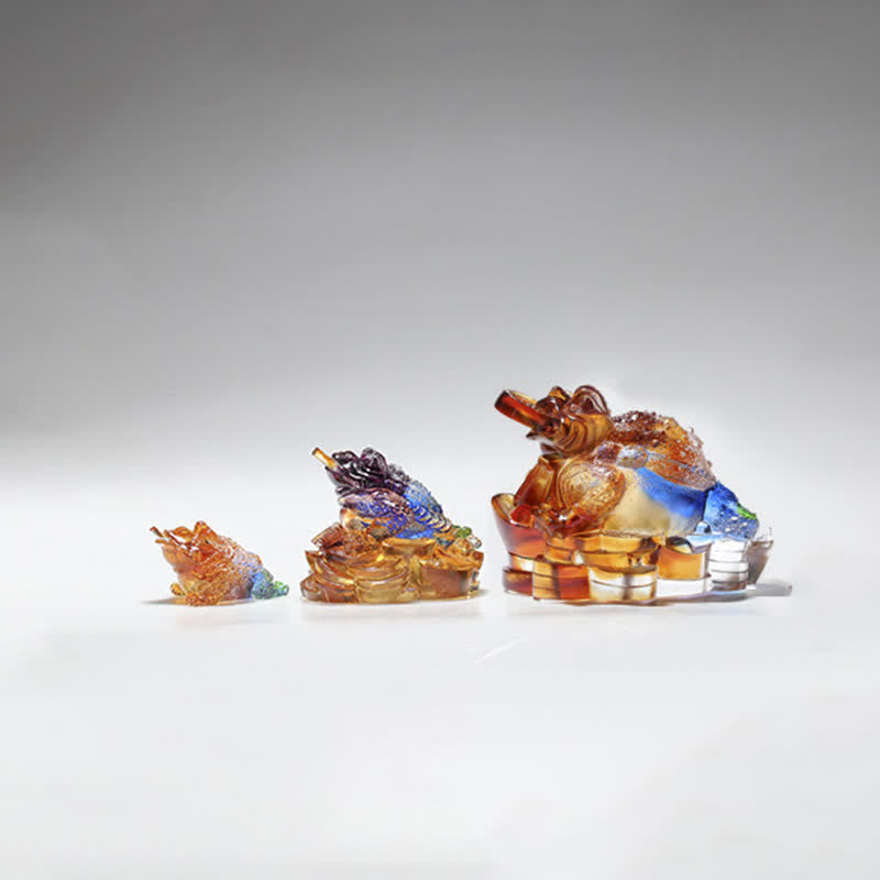 Sculpture de grenouille Feng Shui en cristal Liuli 11 cm Art de la prospérité