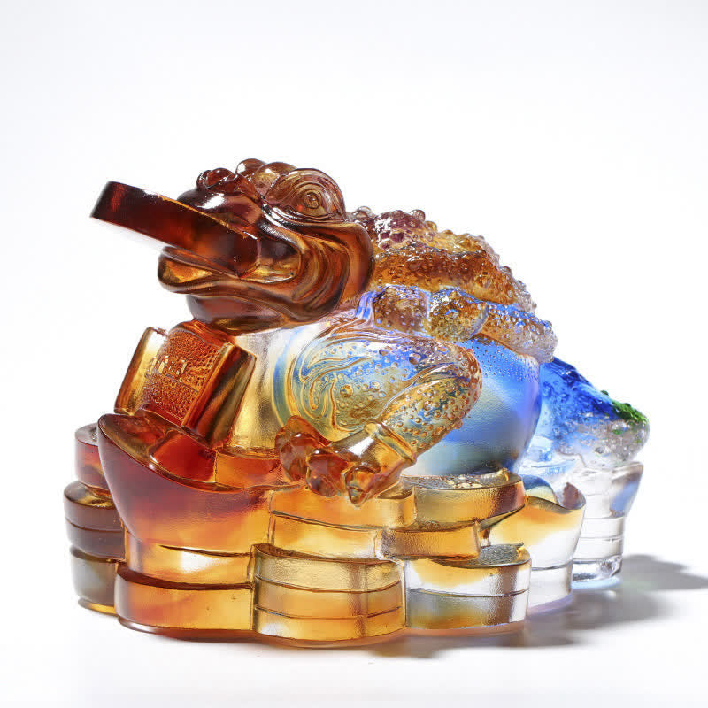 Sculpture de grenouille Feng Shui en cristal Liuli 11 cm Art de la prospérité