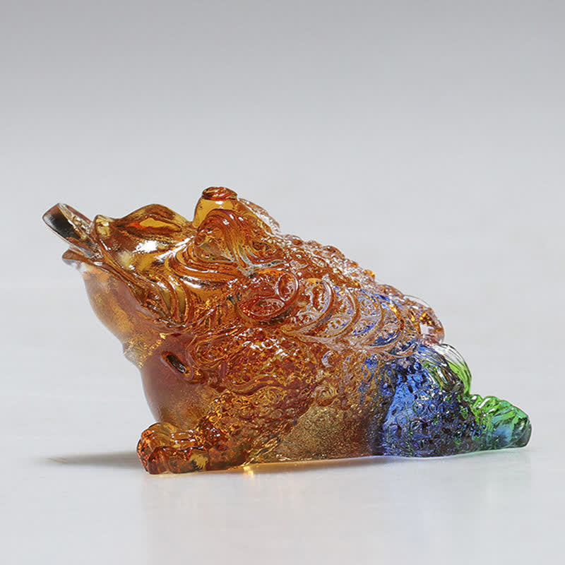 Sculpture de grenouille Feng Shui en cristal Liuli 11 cm Art de la prospérité