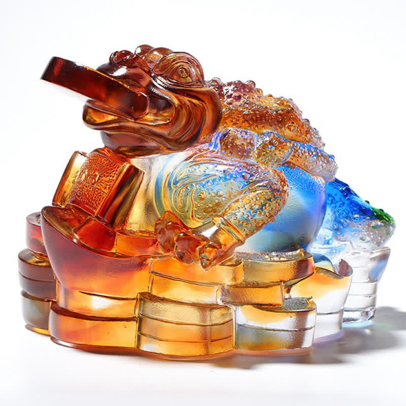 Sculpture de grenouille Feng Shui en cristal Liuli 11 cm Art de la prospérité