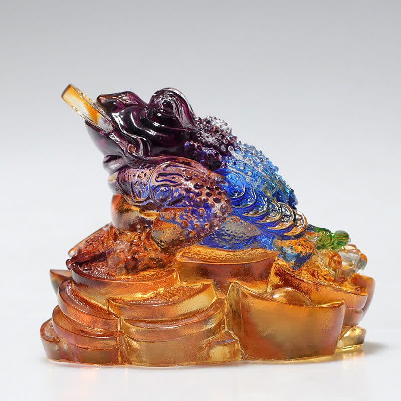 Sculpture de grenouille Feng Shui en cristal Liuli 11 cm Art de la prospérité