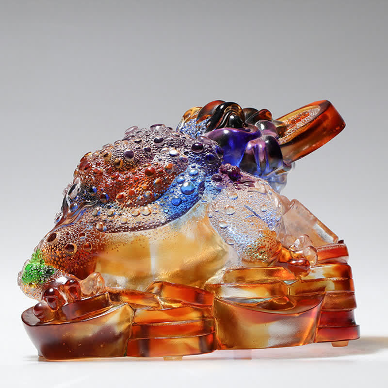 Sculpture de grenouille Feng Shui en cristal Liuli 11 cm Art de la prospérité