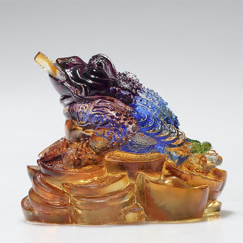 Sculpture de grenouille Feng Shui en cristal Liuli 11 cm Art de la prospérité
