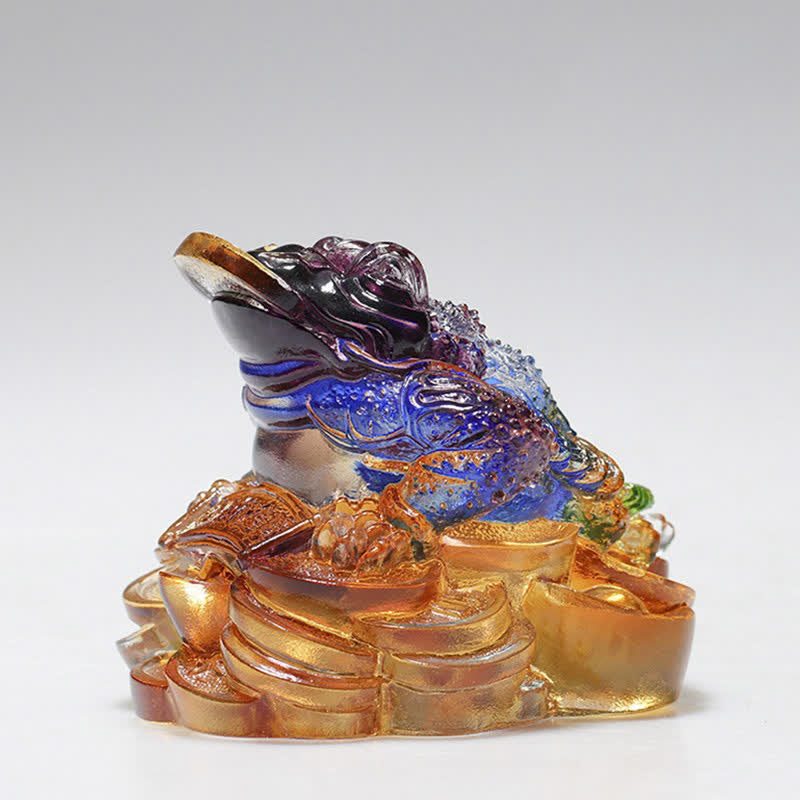 Sculpture de grenouille Feng Shui en cristal Liuli 11 cm Art de la prospérité