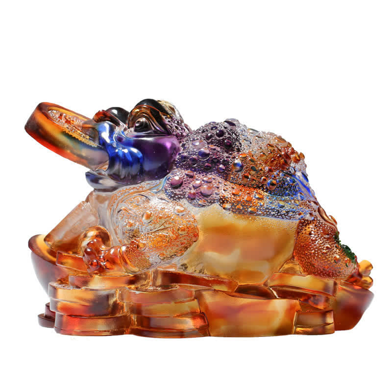 Sculpture de grenouille Feng Shui en cristal Liuli 11 cm Art de la prospérité